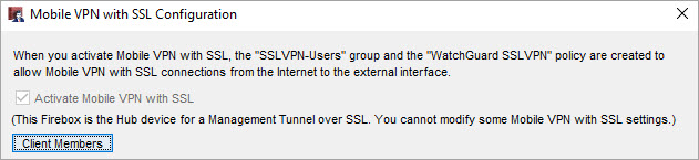 Screen shot of a message in the Mobile VPN with SSL settings